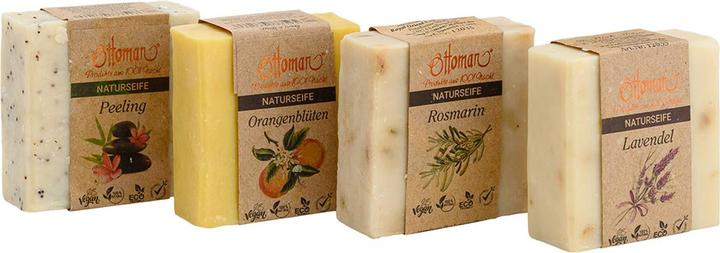 Produktbild Natura Punto Pflegende Olivenölseifen Lavendel, Rosmarin, Orangenblüten, Peeling, je 120 g (Handpeeling)