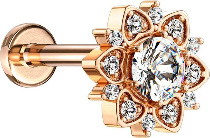 Actual product image Star Piercing Micro Labret internal thread rose gold heart flower with crystal (Brass, Surgical steel 316L)