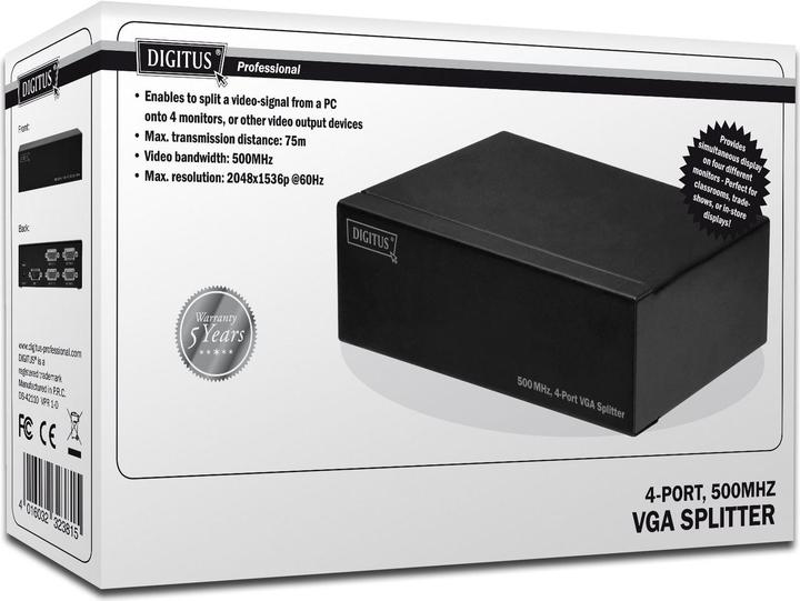 Immagine prodotto Digitus DC-42110 Splitter VGA, 4 porte, 2048x1536 pixel