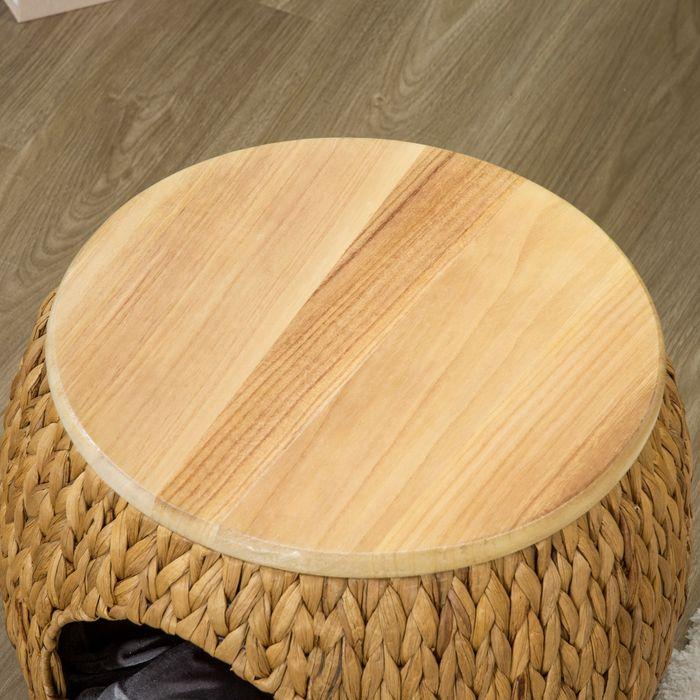 Produktbild Swisshandel24 Katzenhöhle aus Rattan 2-in-1 Design Katzenkorb mit Kissen Haustierbett Wasserhyazinthengras Paulown (Katze)