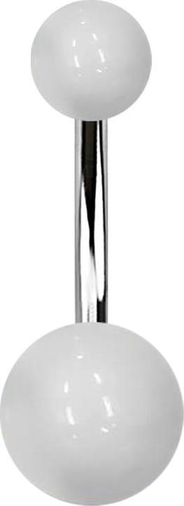 Star Piercing Banane silber mit zwei Kugeln weiss (Acryl, ohne Messing, Chirurgenstahl 316L)