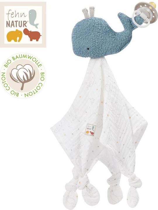 Produktbild Fehn 056068 Schmusetuch Wal fehnNATUR – Baby Schnuffeltuch aus Bio-Baumwolle mit Schnullerbefestigun
