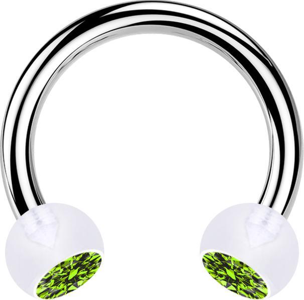 Produktbild Star Piercing Micro Circular Barbell silber mit zwei Kugeln transparent Kristall hellgrün (ohne Messing, Bioflex, Chirurgenstahl 316L)