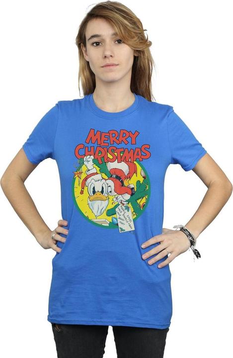 Actual product image Disney Womens/Ladies Donald Duck Merry Christmas Cotton Boyfriend T-Shirt (XXL)