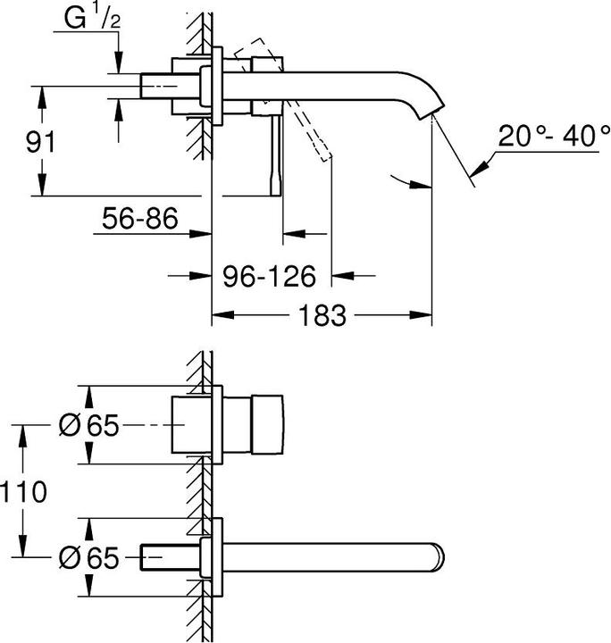 Actual product image Grohe 2-hole basin mixer ESSENCE 183mm outlet ha graph