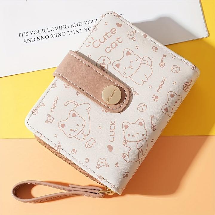 Immagine prodotto Only-Bags.Store Portafoglio corto con motivo a gatto, frizione, portamonete, mini porta carte di credito