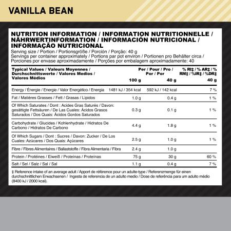 Nährwerte und Zutaten Optimum Nutrition Platinum Hydro Whey (Vanille, 1 Stk., 1590 g)