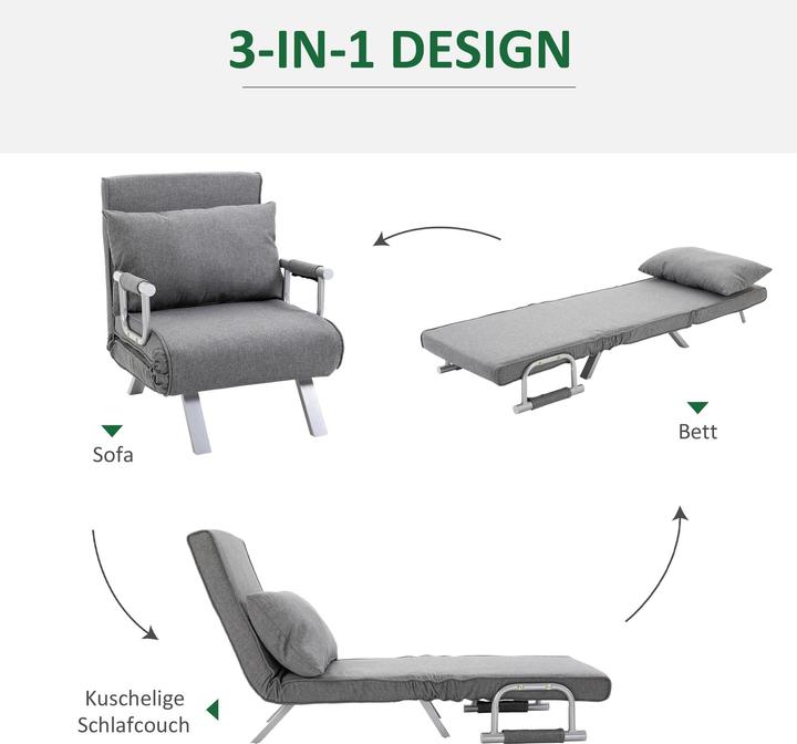 Image du produit Homcom Canapé-lit 3 en 1 Canapé, fauteuil ou chaise longue (3 places)