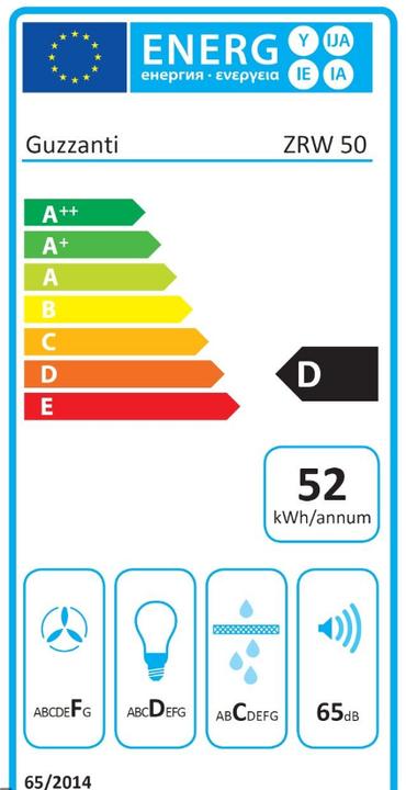 Label énergétique Guzzanti ZRW 50 Sous-construction ³/h D (Hotte à tiroir)