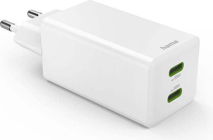Produktbild Hama Schnellladegerät, GaN, 2x USB-C, PD/Qualcomm®, Mini-Ladegerät, 65 W, Weiss (65 W)