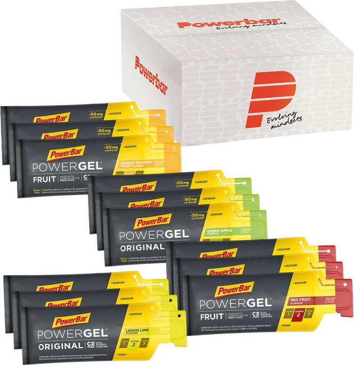 Image du produit Powerbar Boîte PowerGel Multiflavour (Citron, Citron vert, Framboise, Grenade, Pomme verte, Mangue, Caféine, Fruit de la passion, 12 pcs, 492 g)