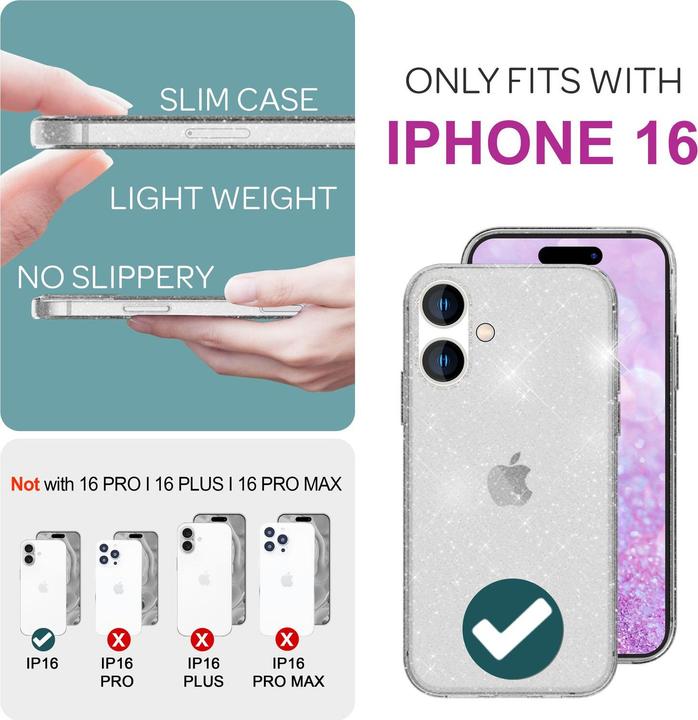 Produktbild Nalia Klare Glitzer Silikon Hülle (Apple iPhone 16)