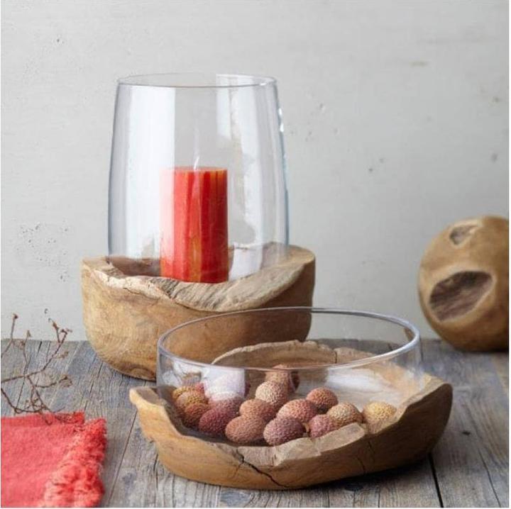Actual product image Leonardo Bowl 39 cm with teak base (13.5 x 42 x 42 cm)