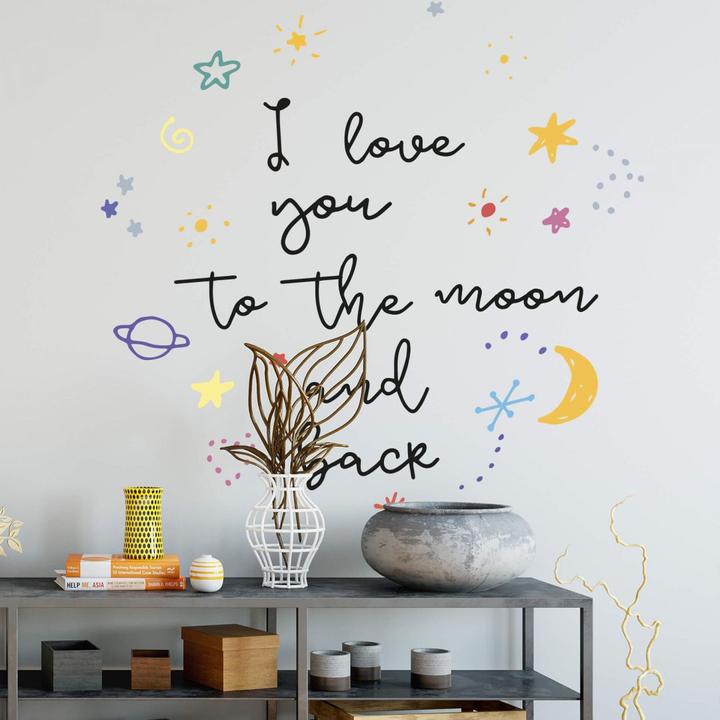 Actual product image Trenddeko Doodle Space I love you to the moon and back (42 x 40 cm, 103 x 100 cm, 124 x 120 cm, 83 x 80 cm, 62 x 60 cm)
