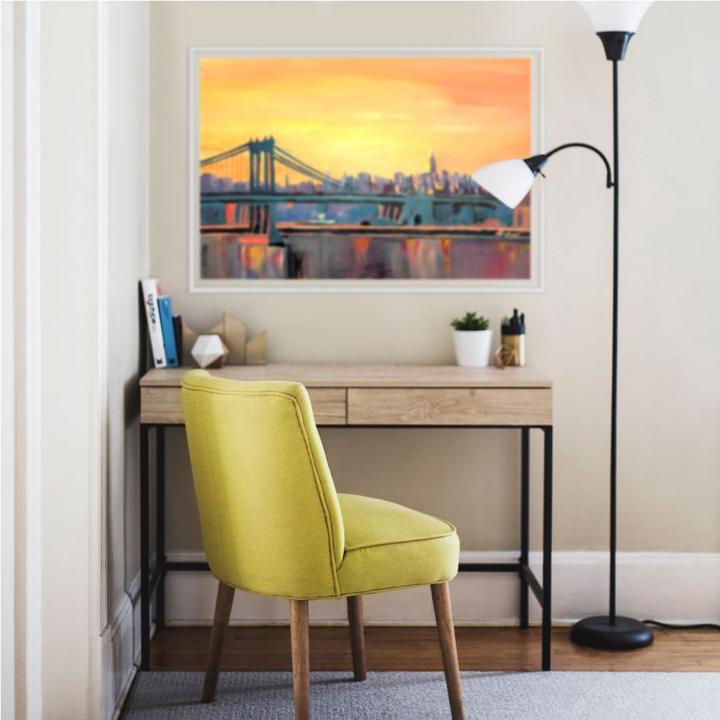 Image du produit Trenddeko Blue Manhattan Skyline avec pont et ciel vanille (80 x 50 cm, 150 x 100 cm, 45 x 30 cm, 120 x 80 cm, 60 x 40 cm, 30 x 20 cm)
