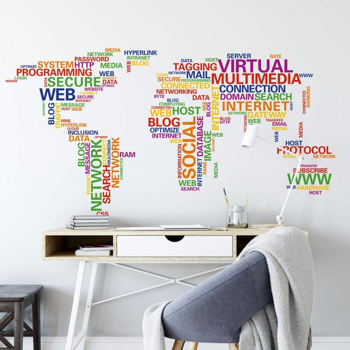 Actual product image Trenddeko World map Typo - Network (220 x 112 cm)