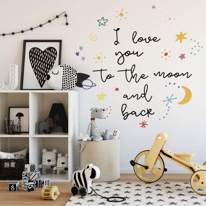 Actual product image Trenddeko Doodle Space I love you to the moon and back (42 x 40 cm, 103 x 100 cm, 124 x 120 cm, 83 x 80 cm, 62 x 60 cm)
