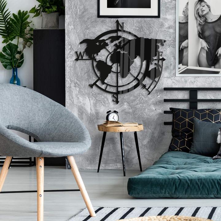 Produktbild Trenddeko Weltkarte Himmelsrichtungen 02 (50 x 48 cm)