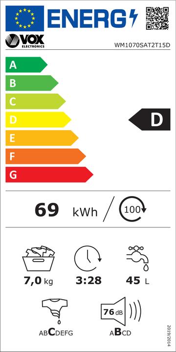 Energy Label Vox WM 1070-SAT2T15D (7 kg, Left)