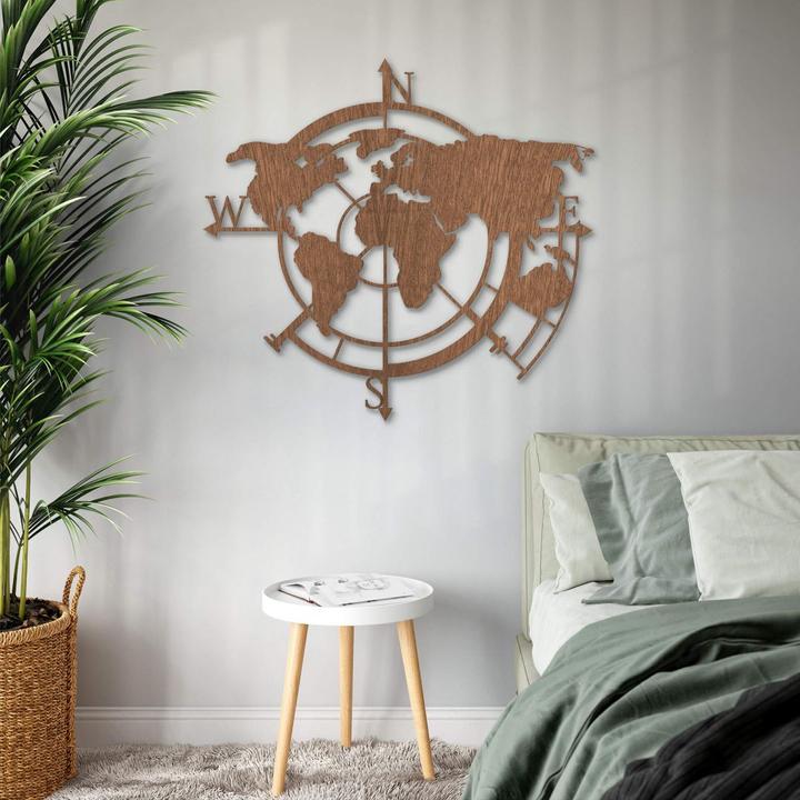 Produktbild Trenddeko Weltkarte Himmelsrichtungen 02 (70 x 67 cm)