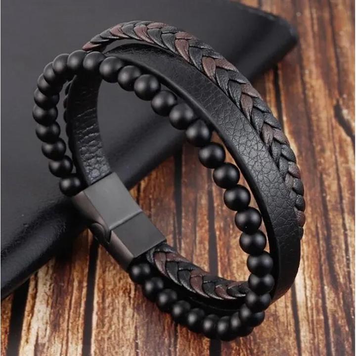 Produktbild Cbx Lederarmband mit Perlen und Magnetschnalle 22cm (22 cm, Leder, Edelstahl)