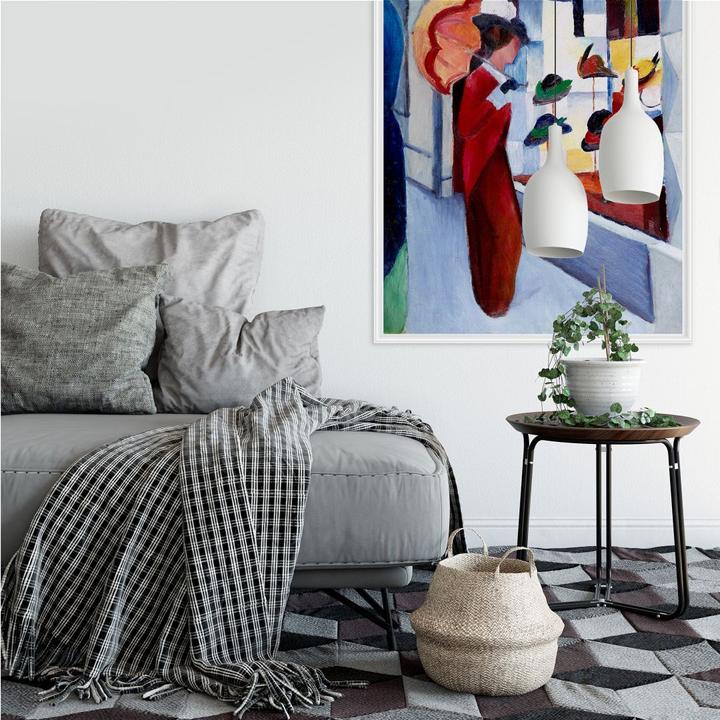 Image du produit Trenddeko Femme avec un parasol devant un magasin de chapeaux (80 x 120 cm)