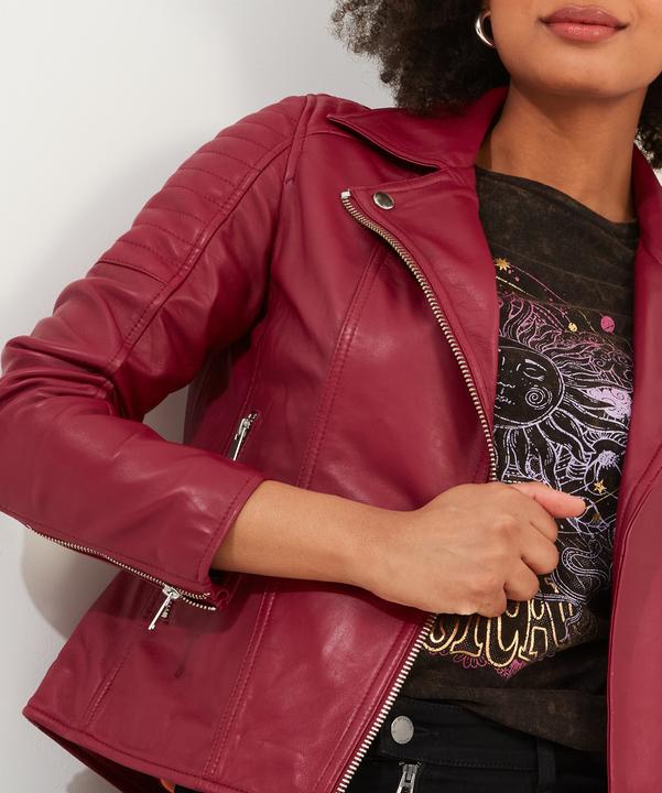 Actual product image Joe Browns Raspberry Leather Biker Jacket (44)