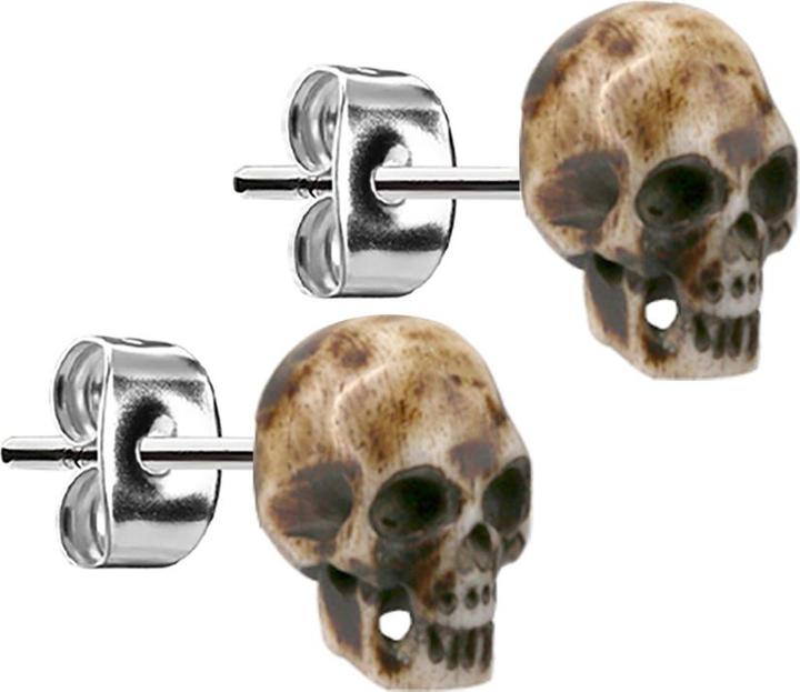 Actual product image Star Piercing Stud Earrings silver bone skull brown (Organic, without brass, Surgical steel 316L)