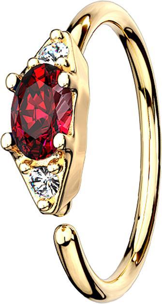 Actual product image Star Piercing Micro Piercing Ring 14k Gold Plated with Oval Crystal Red (Brass, Surgical steel 316L)