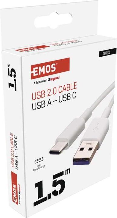 Actual product image Emos USB cable 2.0 A plug - C plug 1.5m, white (1.50 m, USB 2.0)