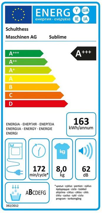 Label énergétique Schulthess Sublime Séchoir à linge Liens (Gauche)