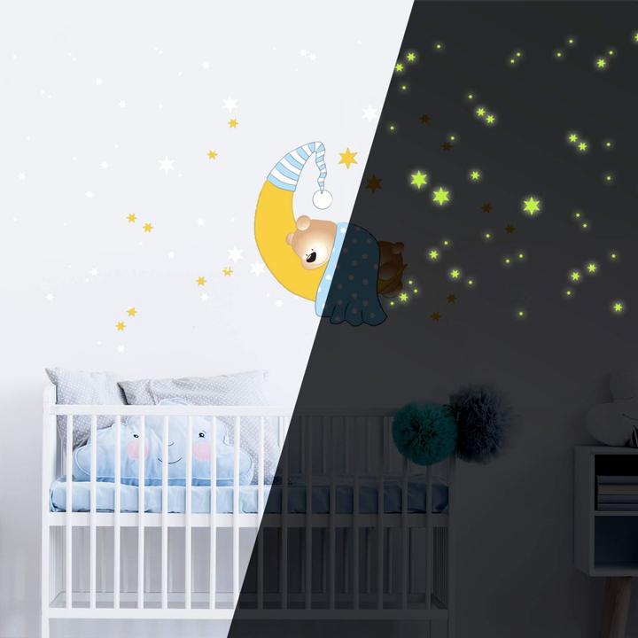 Actual product image Trenddeko Bear, moon and stars + luminous stars (60 x 60 cm)
