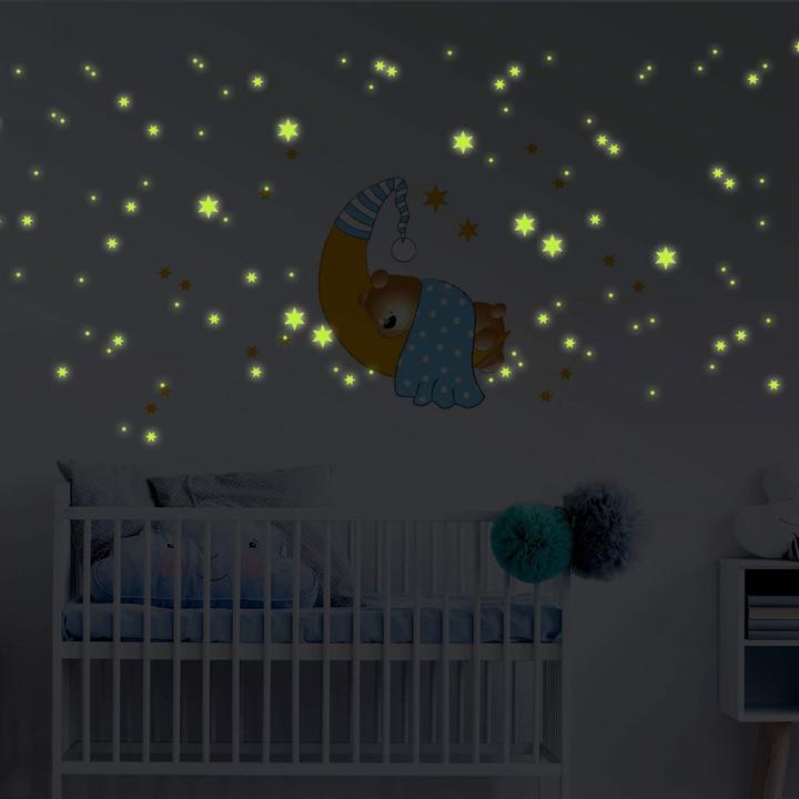 Actual product image Trenddeko Bear, moon and stars + luminous stars (60 x 60 cm)