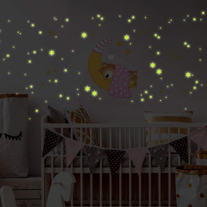 Produktbild Trenddeko Bärchen, Mond und Sterne + Leuchtsterne (50 x 50 cm)