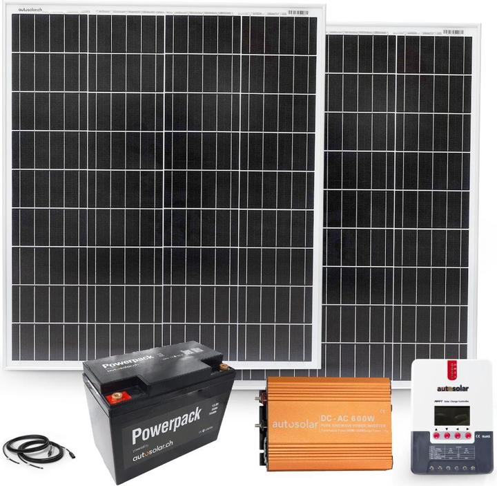 Produktbild Autosolar Solar-Komplettpaket 2 x 100W Solaranlage mit Lithiumbatterie 55Ah und 600W-Wechselrichter (200 W)