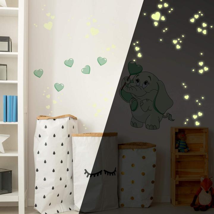 Immagine prodotto Trenddeko Bambino elefante con cuori + adesivi luminosi (38 x 50 cm)
