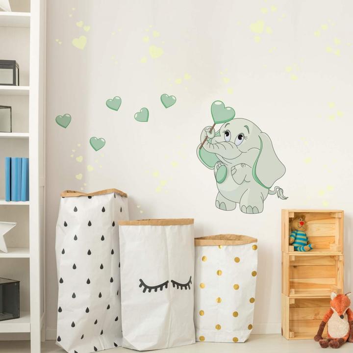 Immagine prodotto Trenddeko Bambino elefante con cuori + adesivi luminosi (38 x 50 cm)
