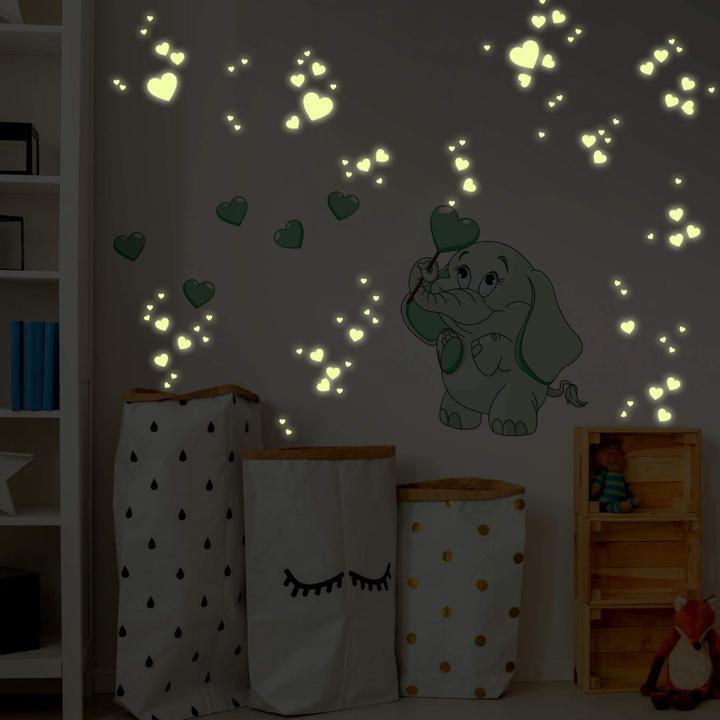 Immagine prodotto Trenddeko Bambino elefante con cuori + adesivi luminosi (38 x 50 cm)