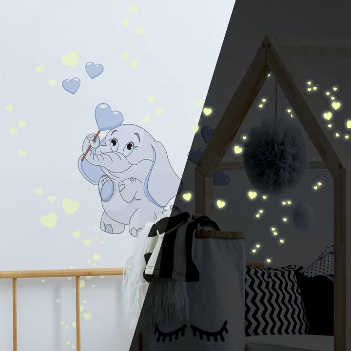 Produktbild Trenddeko Elefantenbaby mit Herzen + Leuchtsticker (45 x 60 cm, 30 x 40 cm, 38 x 50 cm)