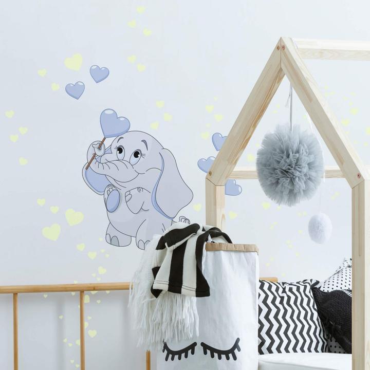 Produktbild Trenddeko Elefantenbaby mit Herzen + Leuchtsticker (45 x 60 cm, 30 x 40 cm, 38 x 50 cm)