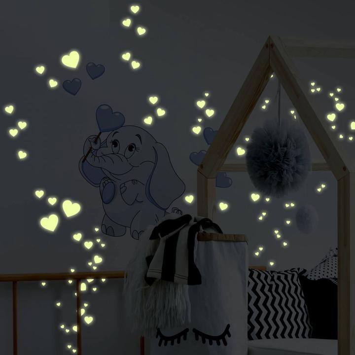 Produktbild Trenddeko Elefantenbaby mit Herzen + Leuchtsticker (45 x 60 cm, 30 x 40 cm, 38 x 50 cm)