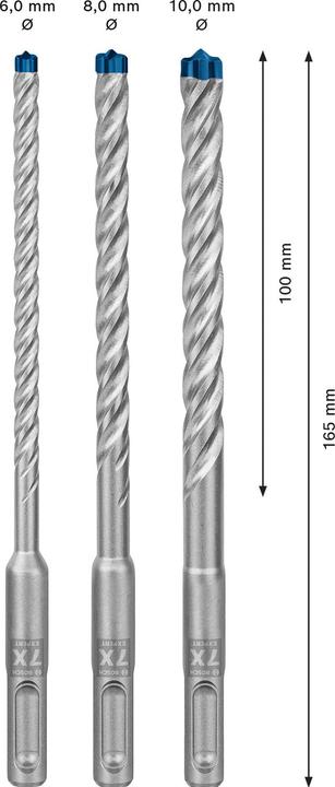 Actual product image Bosch Professional Zubehör Expert SDS plus-7X hammer drill bit set, 6/8/10 mm, 3 pcs. (10.0 mm, 6.0 mm, Ø 8.0 mm)