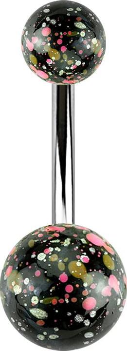 Immagine prodotto Star Piercing Banana argento con due palline splatter rosa (senza ottone, Acciaio chirurgico 316L)