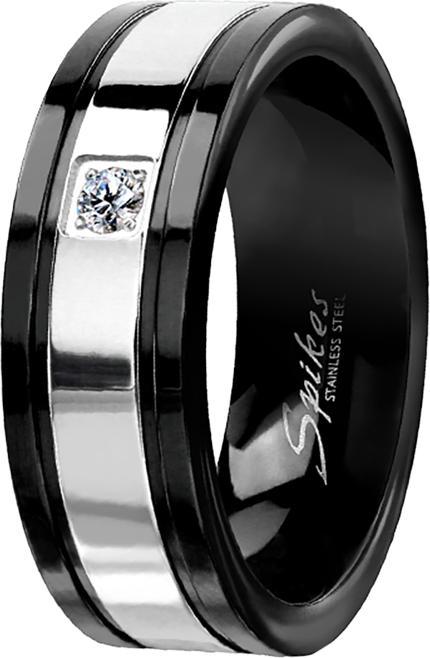 Produktbild Star Piercing Ring schwarz silberstreifen mit Kristall (Chirurgenstahl 316L, ohne Messing)