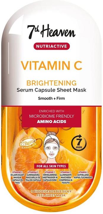 7th Heaven Vitamin C Nutriactive Brightening Sheet Mask Angereichert mit Aminosäuren zum Glätten und Straffen (10 ml)
