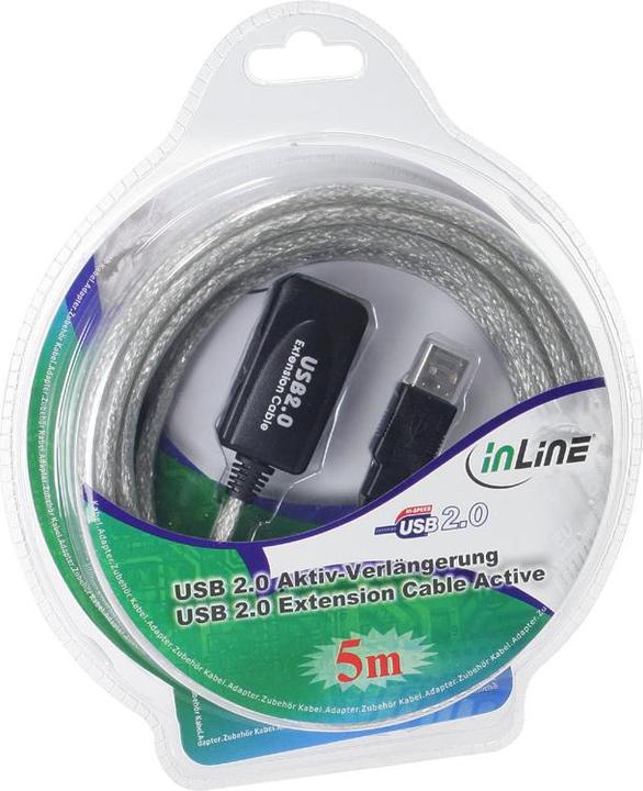 Actual product image InLine USB 2.0 active extension 5m with signal amplification / repeater male A to female A 5m (5 m, USB 2.0)