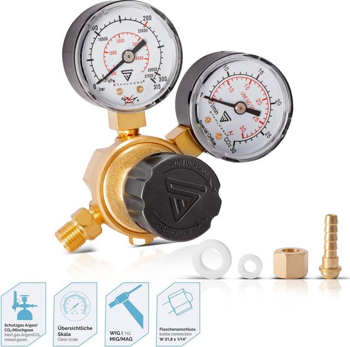 Stahlwerk Mini Druckminderer Druckregler 200 Bar für Argon CO2 Mix