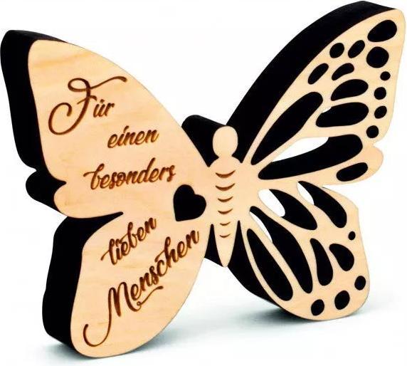 Produktbild ZNatur Zirben Holz Schmetterling Geschenk Deko mit Gravur Lieber Mensch No.45