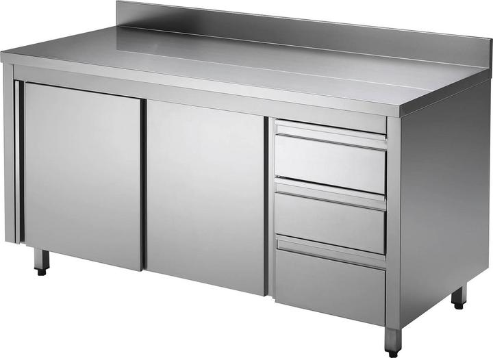 Gastro Hero Armoire de travail ECO en inox avec porte battante et tiroirs avec rebord (120 cm, 85 cm)