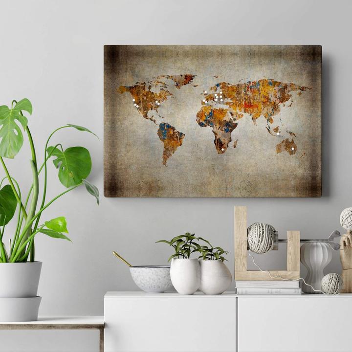Immagine prodotto Trenddeko con parete posteriore in sughero - Mappa del mondo - Shabby Chic (100 x 70 cm)